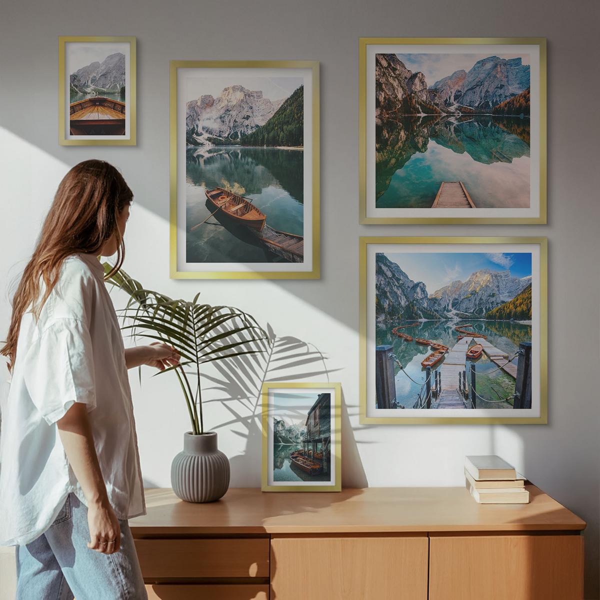 BILDER SET 5er Set - 50x50 cm & 20x30 cm & 40x60 cm Goldrahmen - Zarte Rosenblüten für die Küche - Goldfarben, Kunststoff (40/60cm) - TULUP