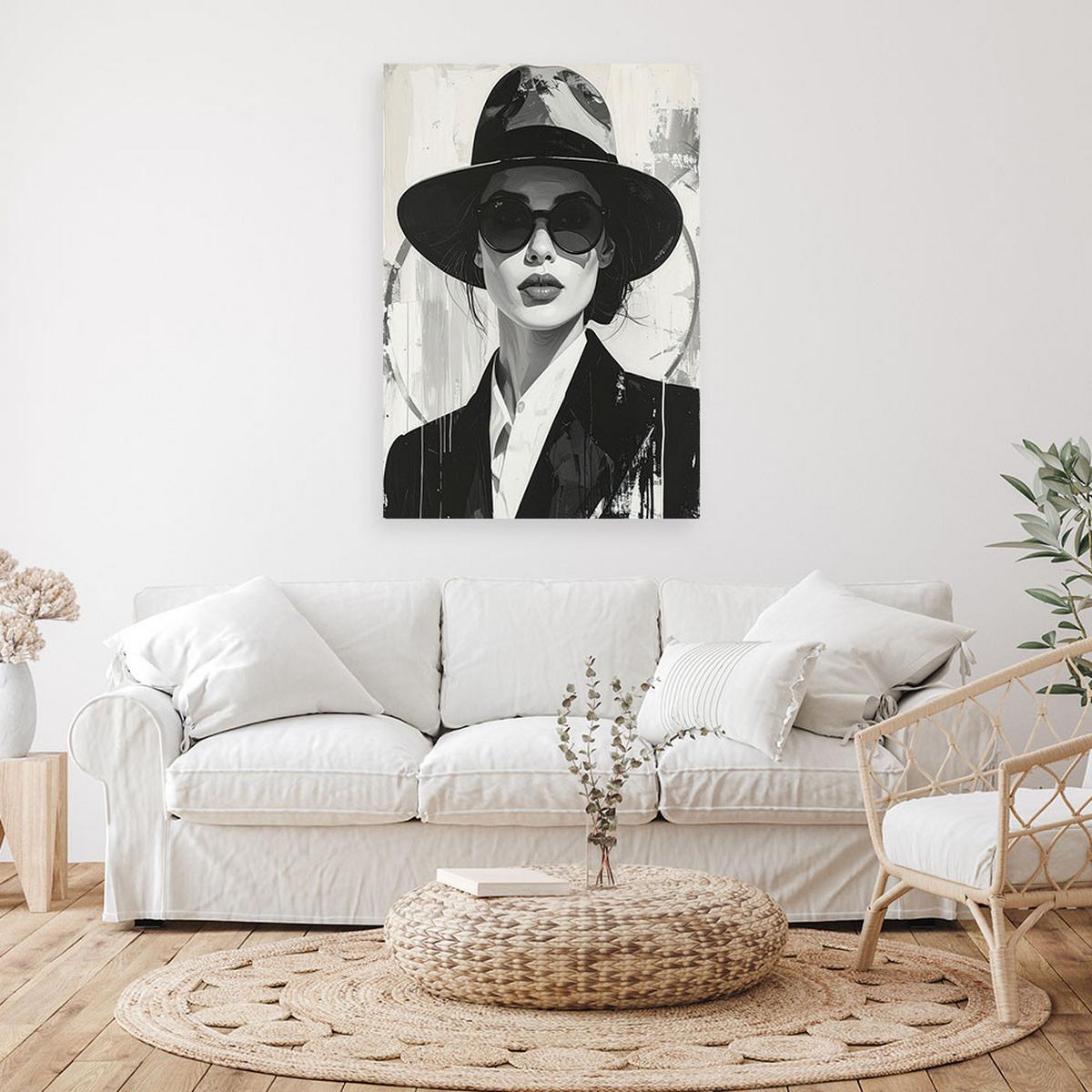 BILD auf Leinwand, Frau mit Hut - Schwarz, Textil (60/90cm) - Feeby