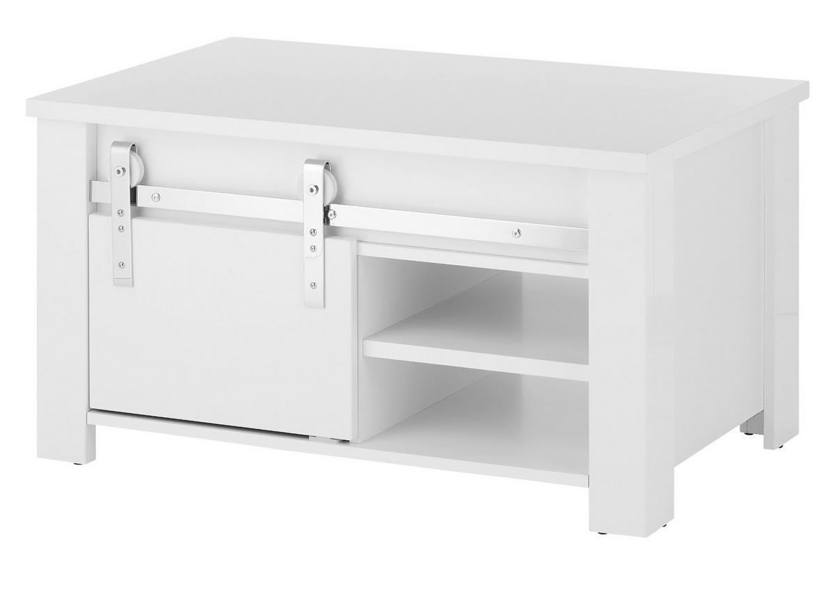 COUCHTISCH weiß Hochglanz 93 x 60 cm, Beistelltisch mit Stauraum - Chromfarben/Weiß Hochglanz, Holzwerkstoff/Kunststoff (93/60/51cm) - Furn.Design