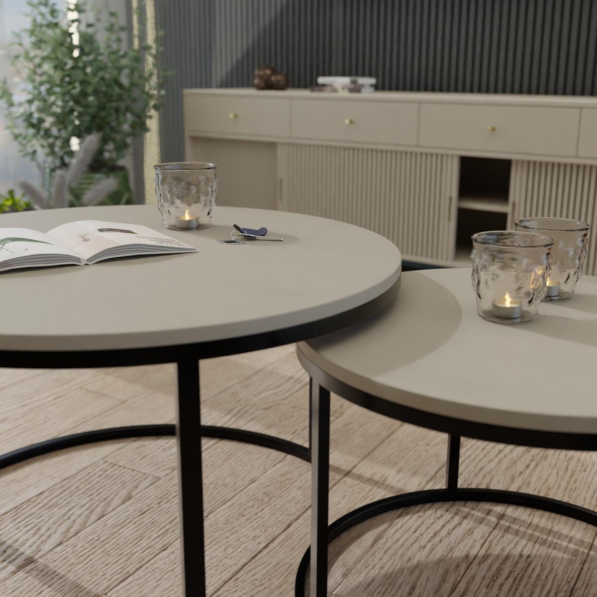 COUCHTISCH rund Groß, Kaschmir, Rahmen Schwarz - Kaschmir/Schwarz, Holzwerkstoff (80/80/48cm) - Idohome