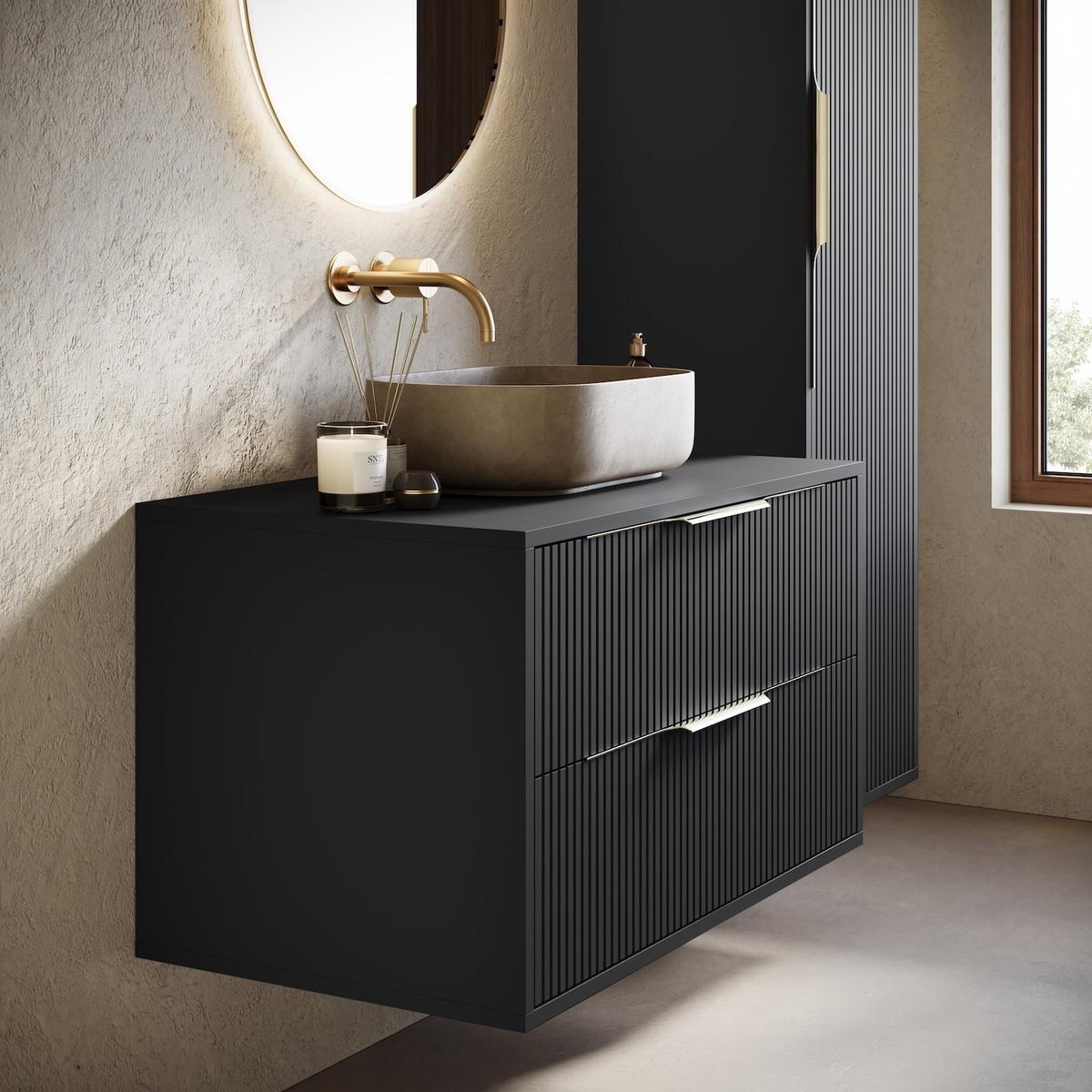 BADMÖBEL-SET Rimini 2 Teile Schwarz Matt - 80 x 46 x 46 cm - Schwarz, Holz (80/46/46cm) - Badplaats