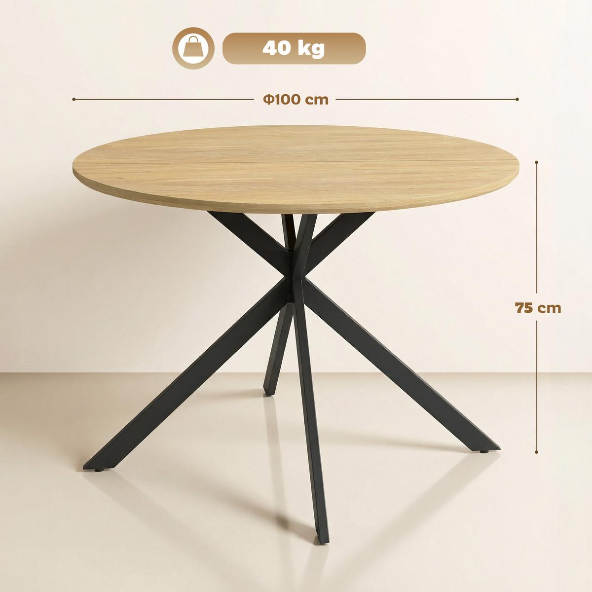 ESSTISCH Spanplatte Stahl Eiche - Eichefarben, Metall (100/100/75cm) - HOMCOM