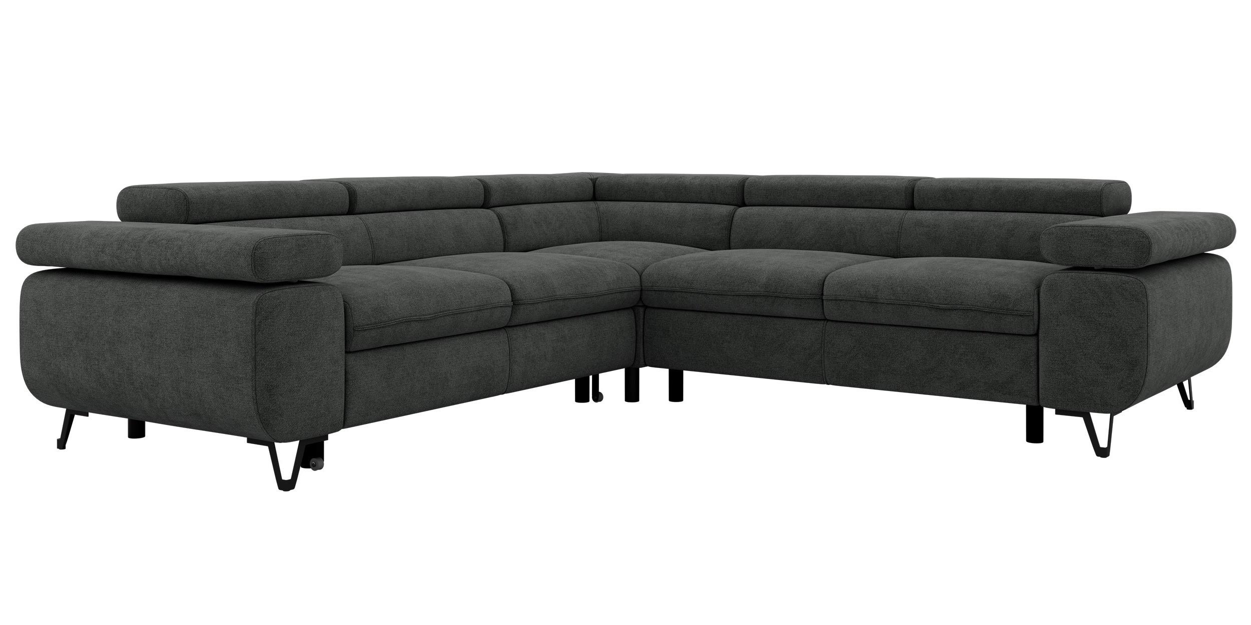 ECKSOFA QUADRO L - Dunkelgrau Stukture - Rechts Seite - Dunkelgrau/Schwarz, Textil/Metall (269/269cm) - MKS