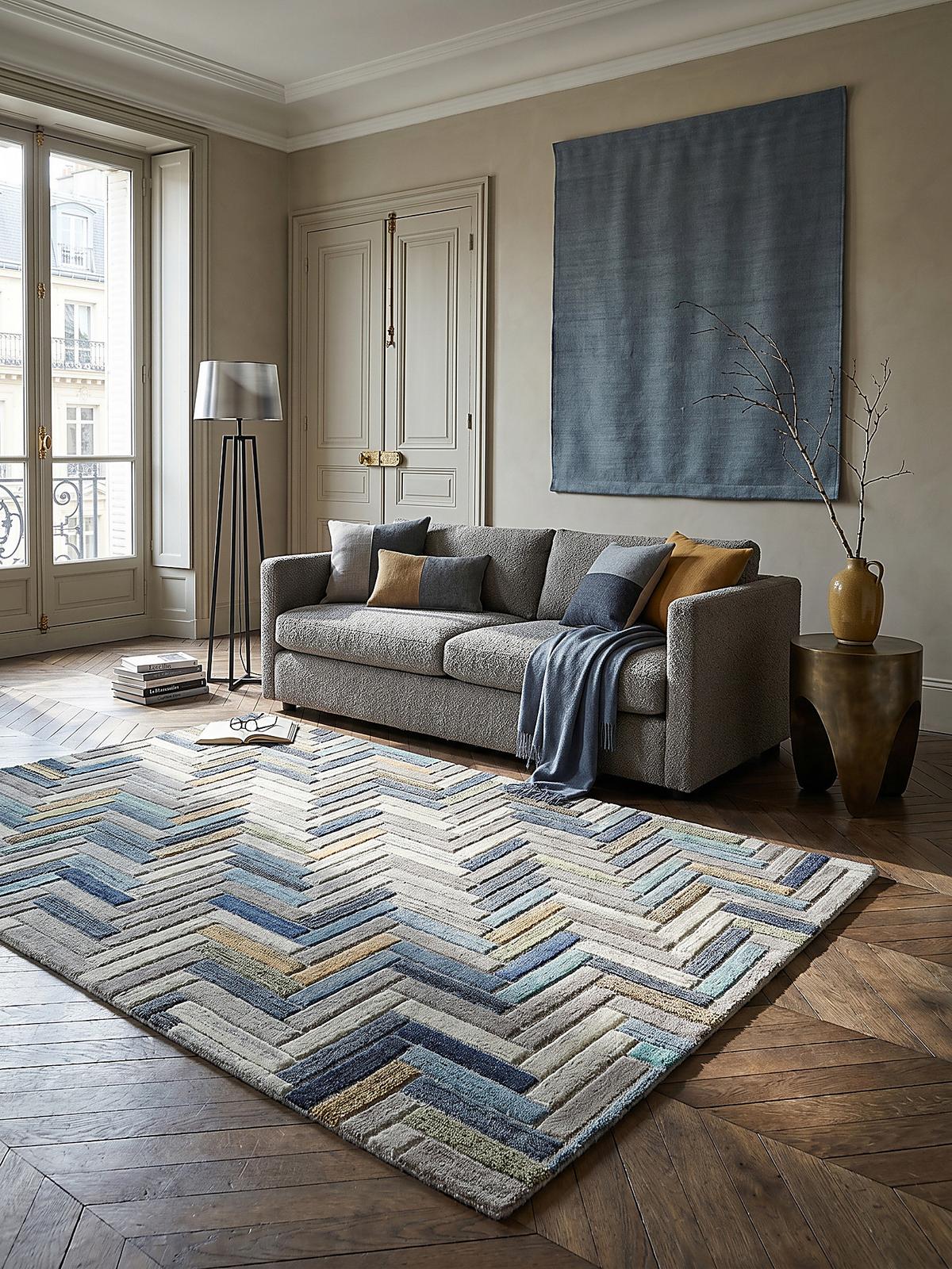 WOLLTEPPICH ESK, geometrisch, Florhöhe 10 mm, Blau-Bunt, 160 x 230 cm - Blau, Textil (230/160cm) - KADIMA DESIGN