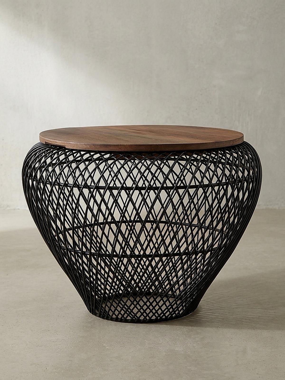 COUCHTISCH Rund mit Stauraum, Holz-Metallgestell, Mango-Massivholz, Schwarz 60x60x45 cm - Schwarz, Holz/Metall (60/60/45cm) - KADIMA DESIGN