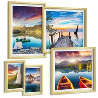 BILDER SET 5er Set - 50x50 cm & 20x30 cm & 40x60 cm Goldrahmen - Seen- und Berglandschaft Łódź - Goldfarben, Kunststoff (40/60cm) - TULUP