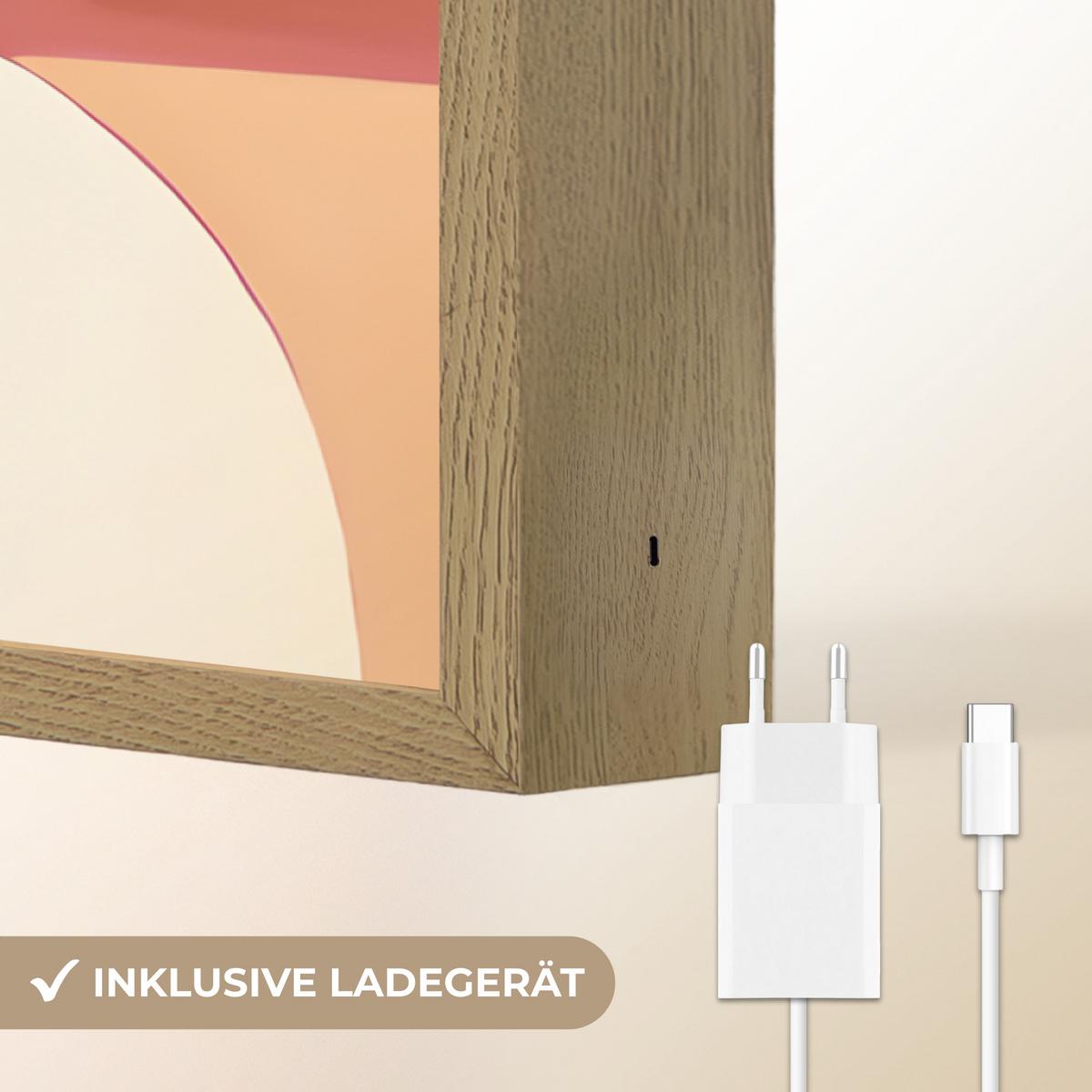 WANDLEUCHTE MIT AKKU Formen - Abstrakt - Farbenfroh 90x60 cm - Rosa, Holzwerkstoff (90/60/8cm) - OnlyWow