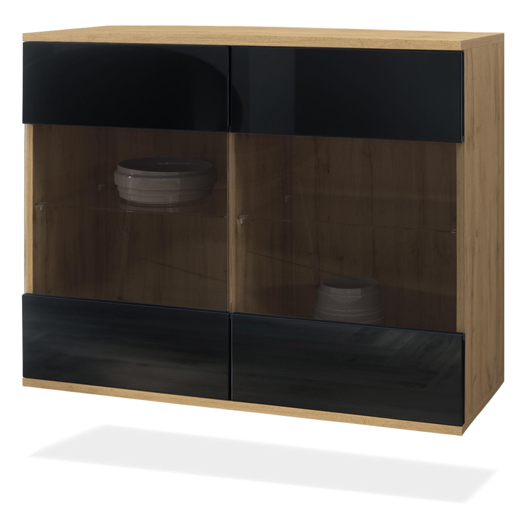 KOMMODE Bari Schwarz Hochglanz - Schwarz Hochglanz, Holzwerkstoff (92.5/73.5/35cm) - Vladon