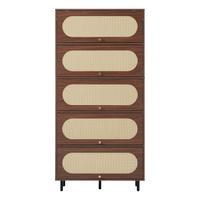 BUFFETSCHRANK Nussbaum & Rattan, 5 Klappen, Metallbeine - Walnussfarben, Holz (80/163/40cm) - Urban Meuble