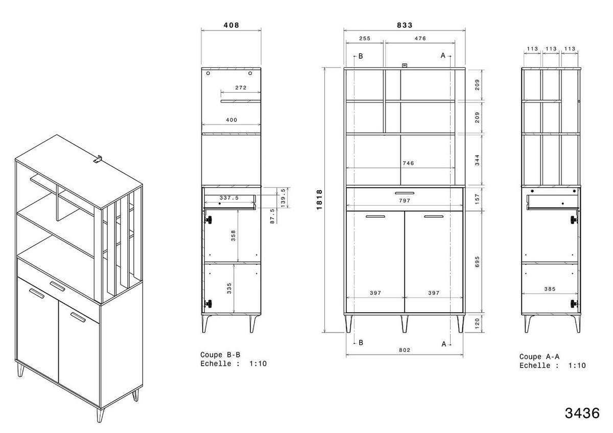 BUFFET Küche Eiche, grau 84 cm Buffetschrank mit viel Stauraum - Eichefarben/Grau, Holzwerkstoff (84/182/41cm) - Parisot Meuble