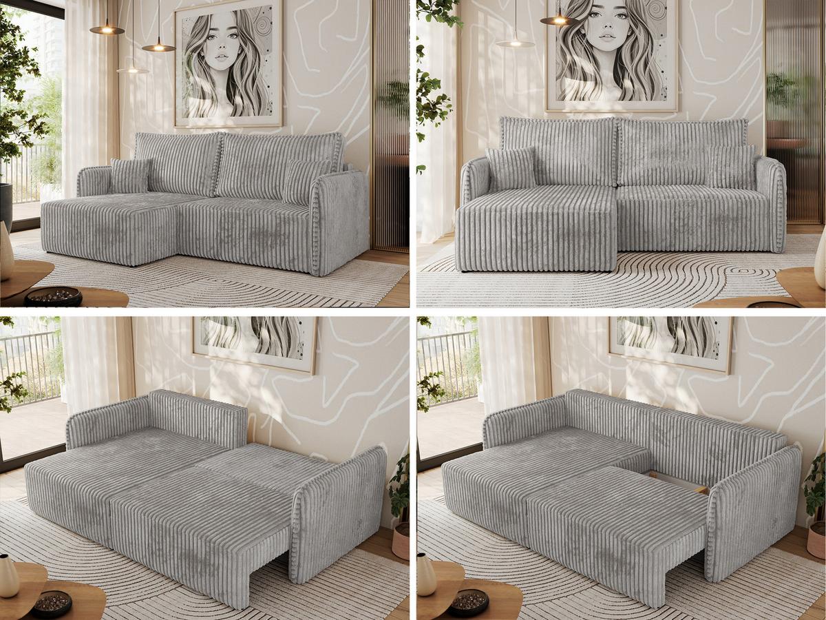 ECKSCHLAFSOFA MESTO L Hellgrau Cord - links - Hellgrau/Schwarz, Kunststoff/Textil (227/147cm) - MKS