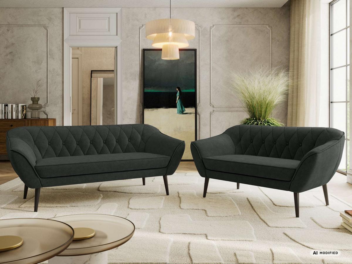 SITZGARNITUR PIRS 3+2 - Dunkelgrau Strukture - Schwarze Beine - Dunkelgrau/Graphitfarben, Holzwerkstoff/Textil (180/75/74cm) - MKS