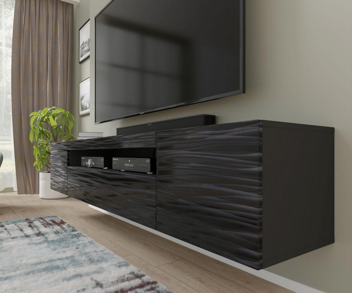 TV LOWBOARD Schwarz 200/42/37 - Anthrazit/Schwarz, Holzwerkstoff (200/42/37cm) - RAUMHIRSCH FURNITURE