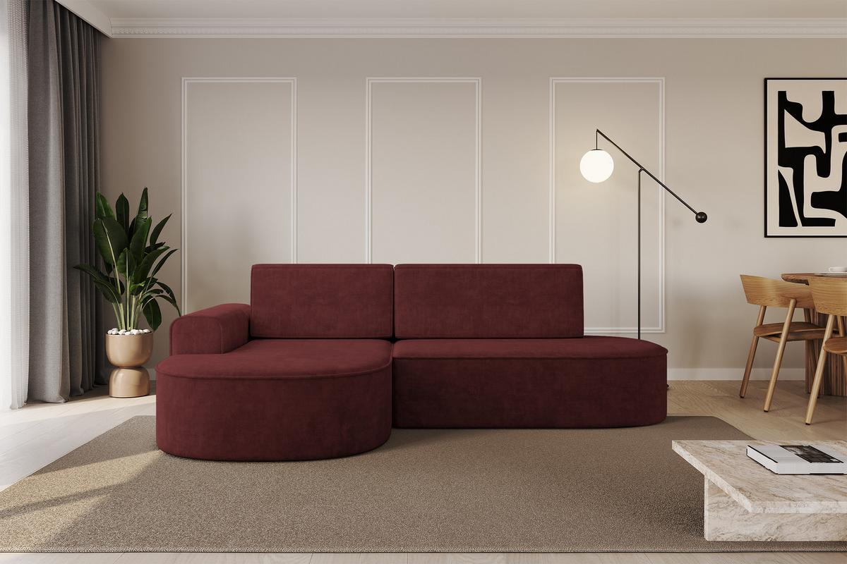 ECKSOFA mit Schlaffunktion und Bettkasten Ottomane Links MARI-L1-S - 283x167x73 cm Bordeauxrot Velours - Bordeaux/Schwarz, Holzwerkstoff/Kunststoff (283/167cm) - ALTDECOR