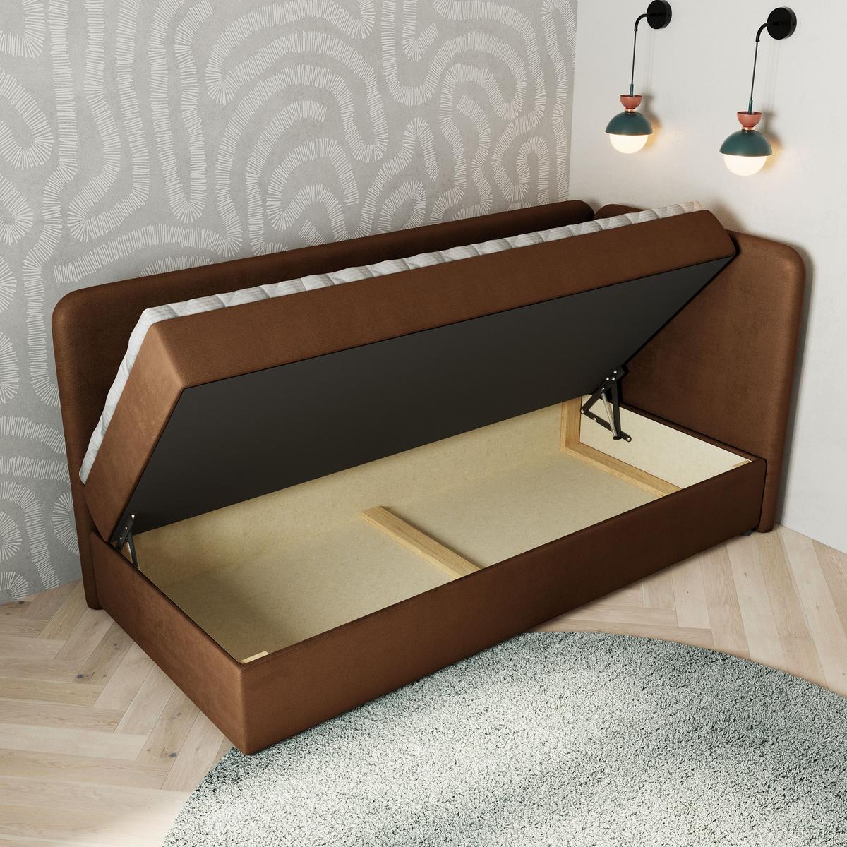 BOXBETT GINA 100x200 cm mit Matratze und Topper, H2+H3 - Braun - Braun, Holz (100/200cm) - MASSENO