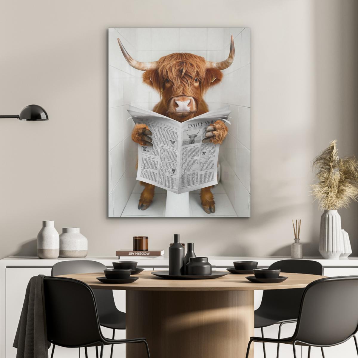 AKUSTIKBILD Schottischer Highlander - Tier - Zeitung - Toilette Wandbilder 60x80 cm - Kastanienfarben, Kunststoff (60/80/0.9cm) - MuchoWow