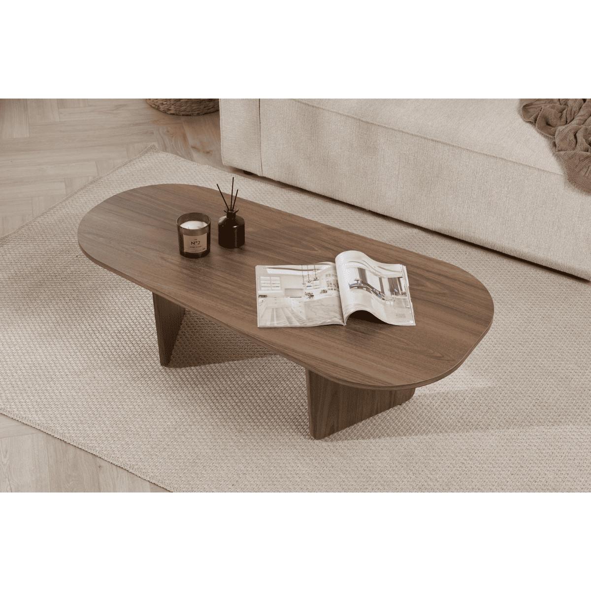 COUCHTISCH mit abgerundeter Tischplatte L130 cm 65/130/40 cm - Naturfarben, Holzwerkstoff (70/65/40cm) - Calicosy