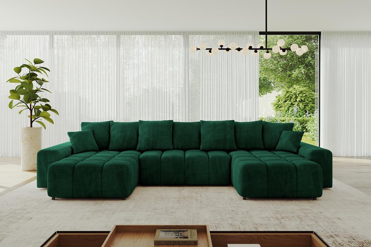 WOHNLANDSCHAFT ENIL-U 401x189x68 Dunkelgrün Velours - Dunkelgrün, Holzwerkstoff/Kunststoff (401/68/189cm) - ALTDECOR