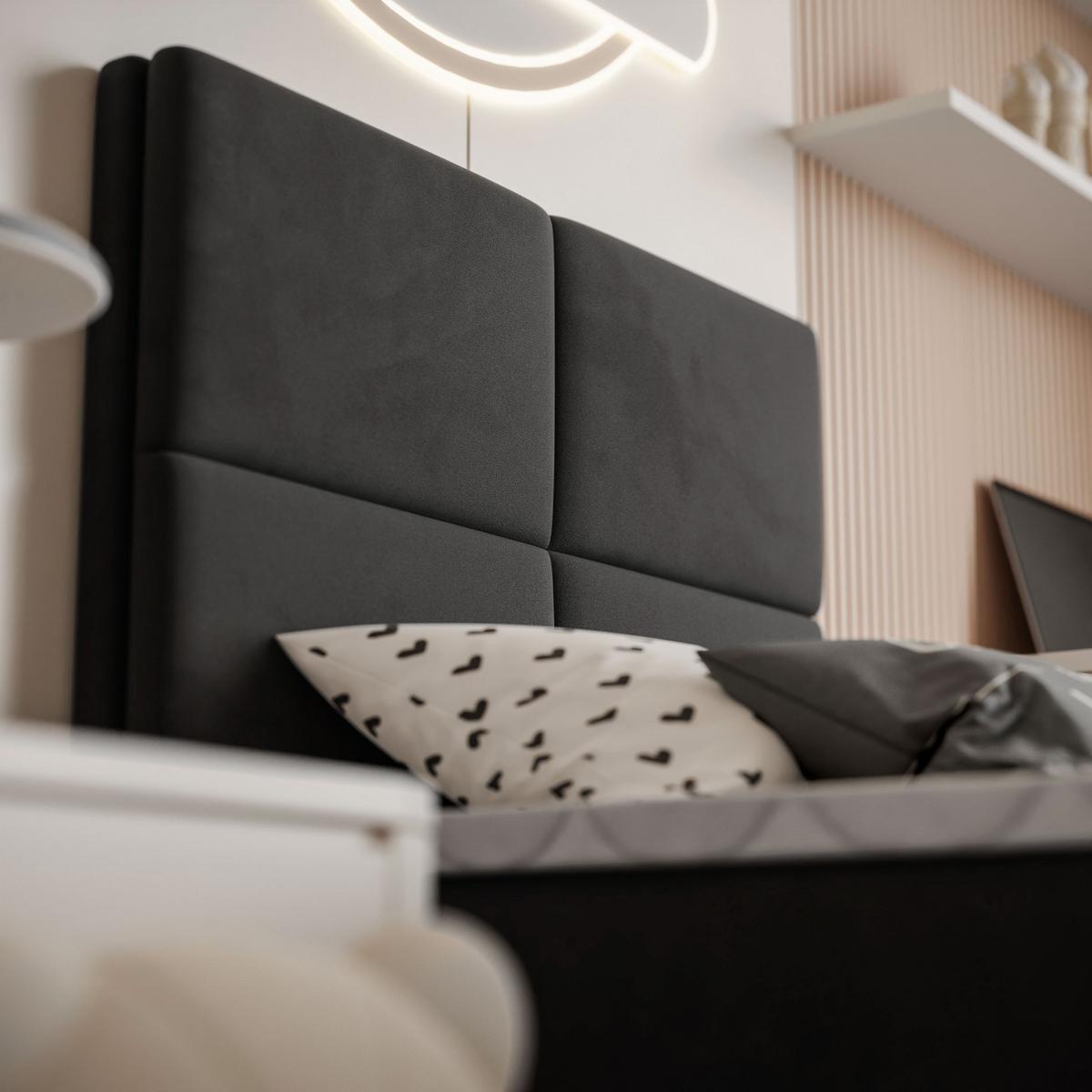 BOXSPRINGBETT Bett CROSS MINI mit Topper 100x200 cm Jasmine 100 - Schwarz, Textil - Lookway
