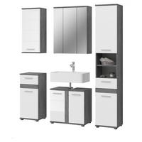 BADMÖBEL-SET weiß Hochglanz, grau 5-teilig 164 cm, Badkombination mit viel Stauraum - Weiß Hochglanz/Grau, Glas/Holzwerkstoff (164/191/34cm) - Inn.Furn