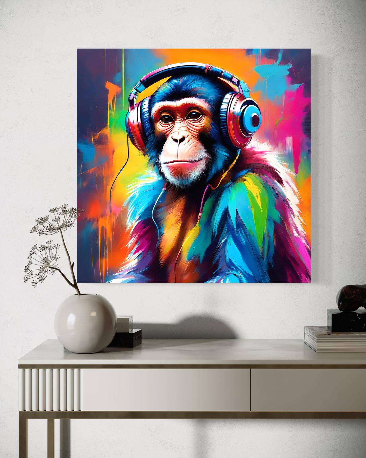 WANDBILD monkey dj farbe - Multicolor, Textil (30/30cm) - Feeby