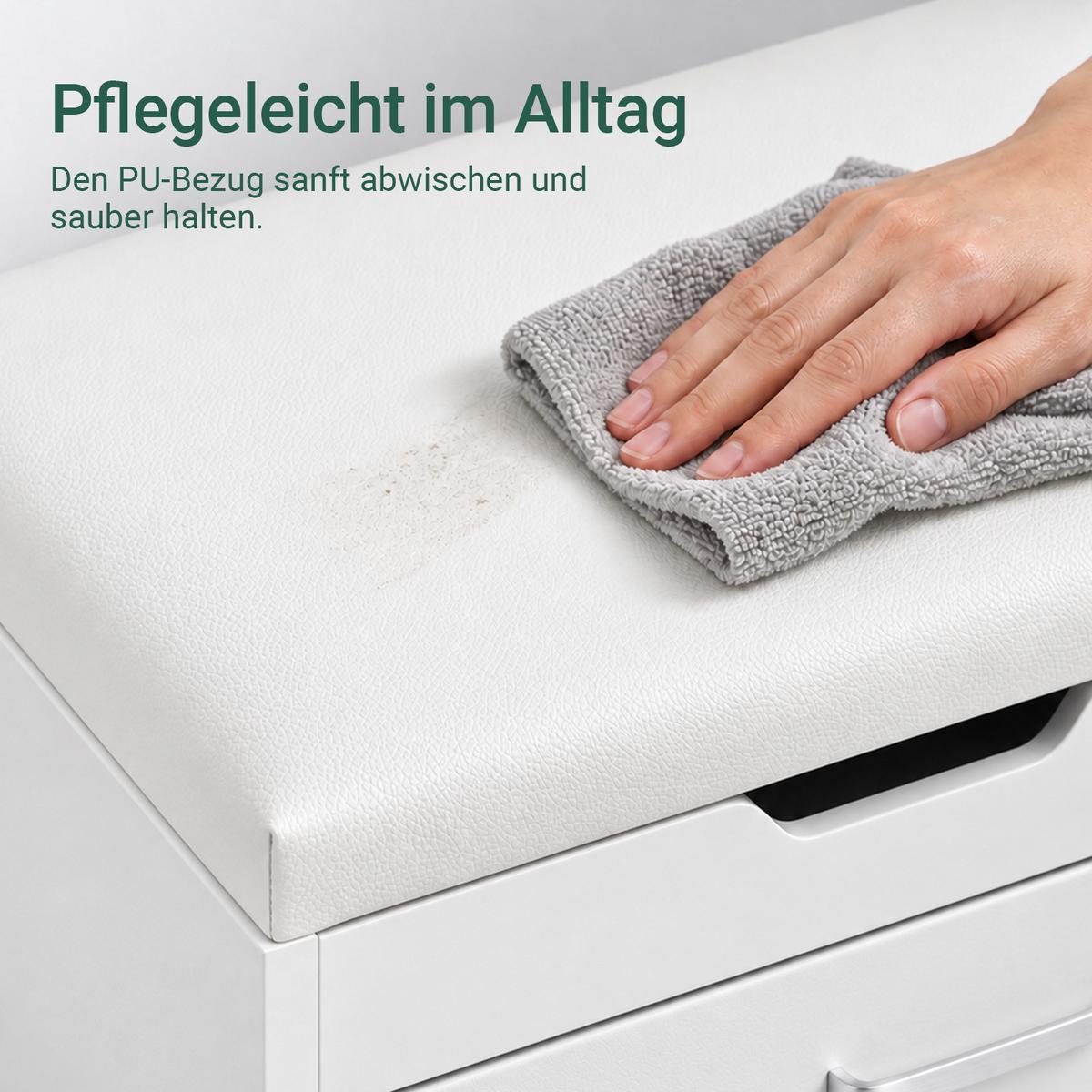 SITZBANK Weiß mit Klappe und Deckel, 60 x 50 x 30 cm, bis 120 kg, Sitzpolster aus PU, Schuhbank für den Flur - Weiß, Holzwerkstoff (60/50/30cm) - SoBuy