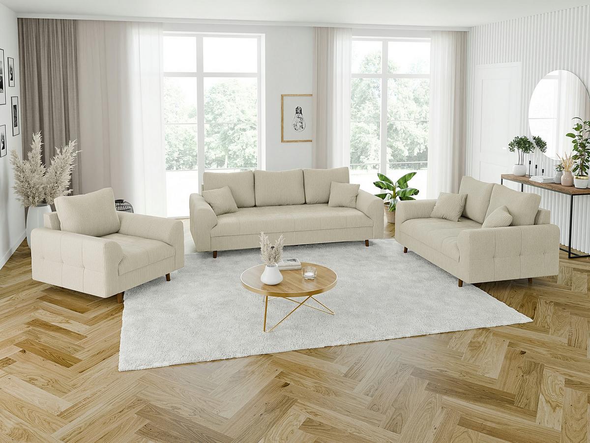 2-SITZER-SOFA Alma Beige Cord - Beige/Braun, Holz/Textil (150/81/93cm) - S-Style Möbel