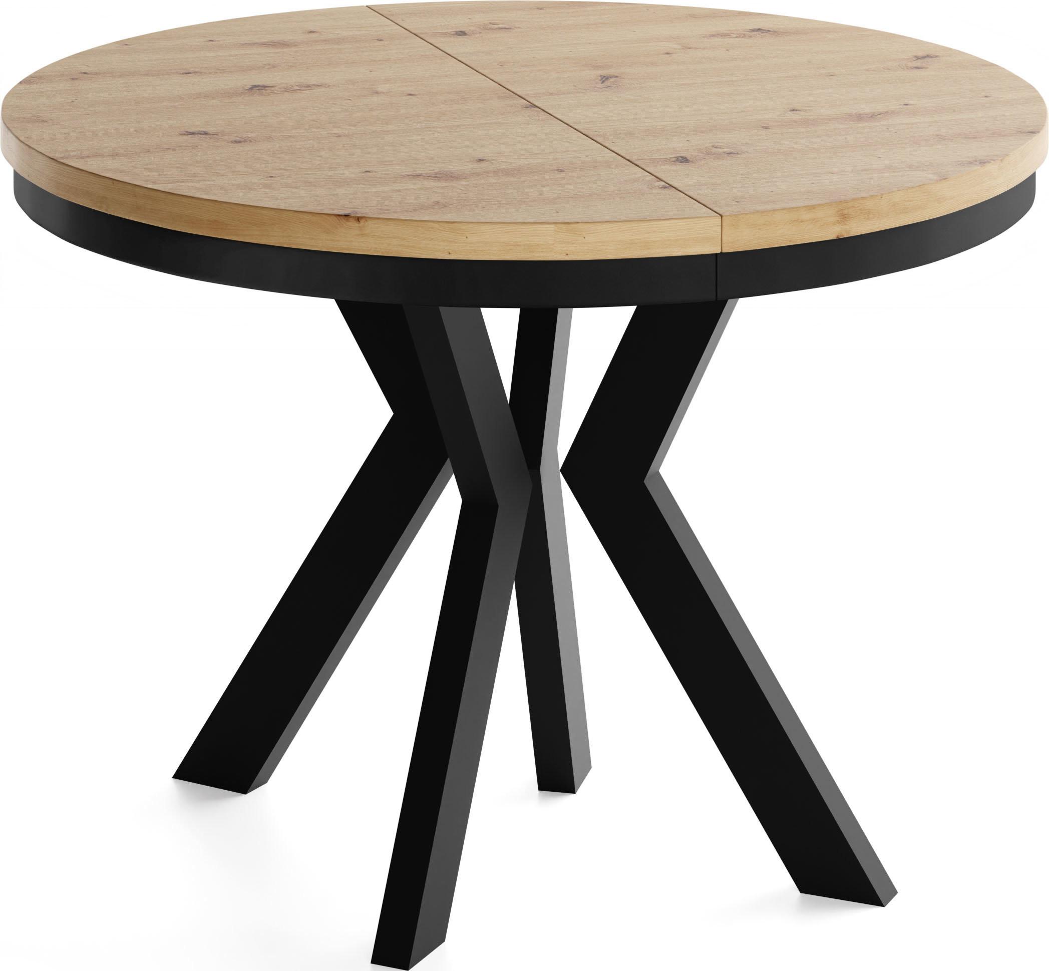 ESSTISCH Savio Neo rund ausziehbar verlängerbar, Eiche Artisan Hellbraun 80-130/80/77 cm - Schwarz/Eiche Artisan, Holz/Holzwerkstoff (80/130/77cm) - WFL GROUP