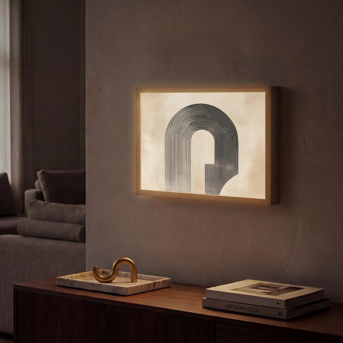 WANDLEUCHTE MIT AKKU Schleife - Streifen - Minimalistisch - Schwarz 40x30 cm - Beige, Holzwerkstoff (40/30/8cm) - OnlyWow
