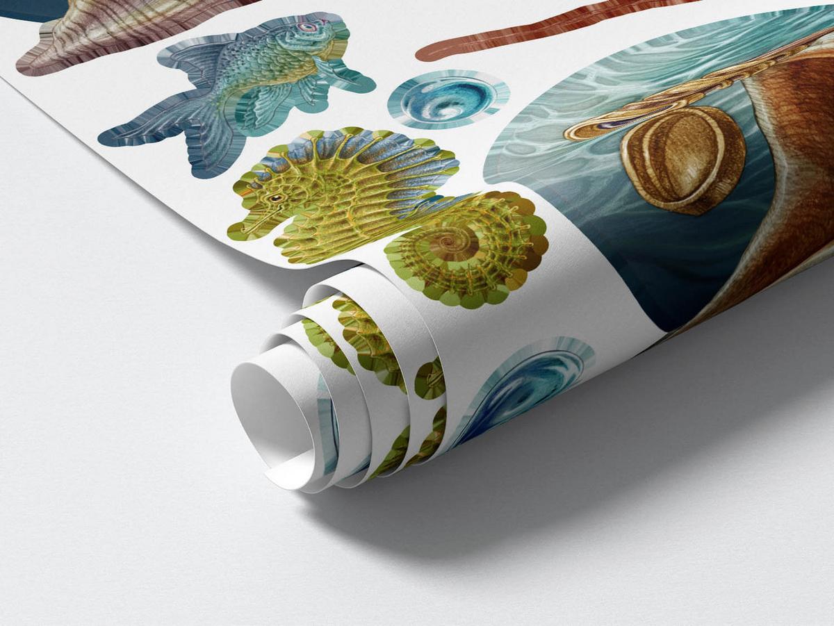 WANDAUFKLEBER 80x87cm - Die Unterwasserwelt der Krabbe - Multicolor, Kunststoff (80/87/0.1cm) - Wallfluent