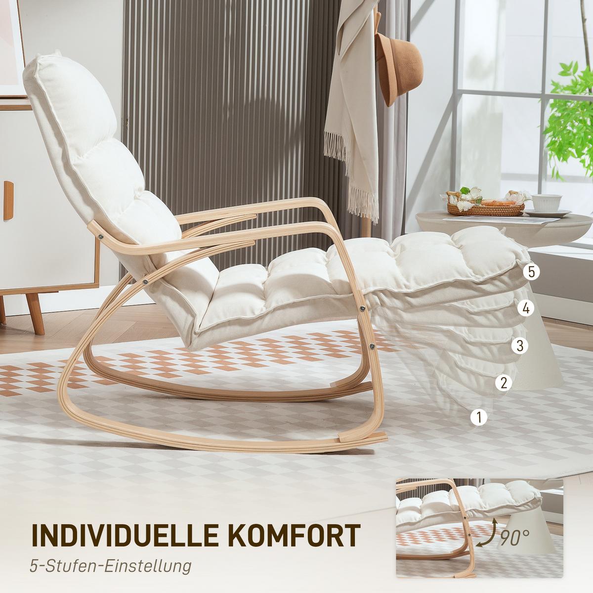 SCHAUKELSTUHL Schaukelsessel mit Rückenlehne, Fußstütze für Wohnzimmer Cremeweiß - Weiß, Kunststoff (67/92/106cm) - HOMCOM