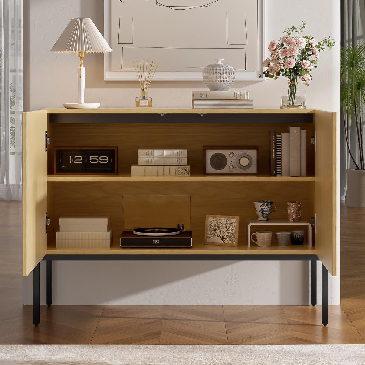 SIDEBOARD 100cm mit Bogendesign, 2 Türen, Metallbeine - Naturfarben, Holzwerkstoff (100/75/40cm) - Urban Meuble