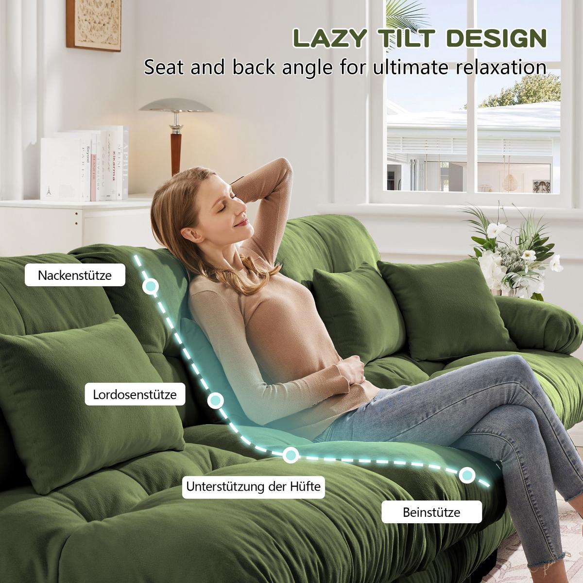 ECKSOFA Modulares 313cm Chenille Cloud-Sofa mit Ottoman für das Wohnzimmer - Grün, Textil (313/145cm) - Urban Meuble