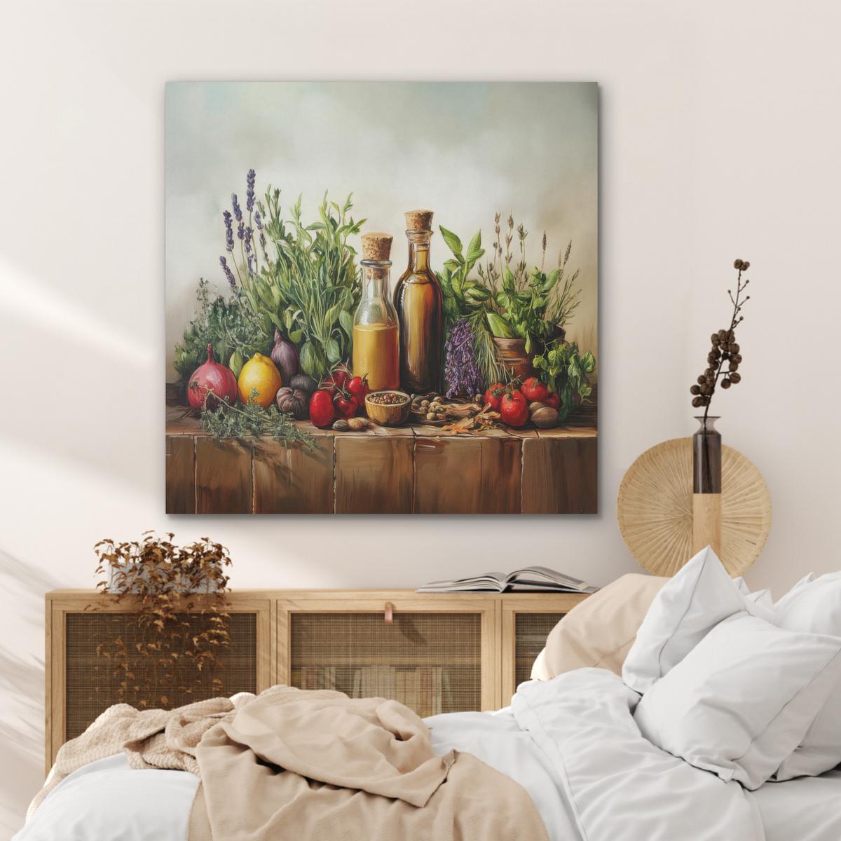 AKUSTIKBILD Stilleben - Kräuter - Gewürze - Früchte - Farbenfroh Akustikpaneele 90x90 cm - Grün, Kunststoff (90/90/0.9cm) - MuchoWow