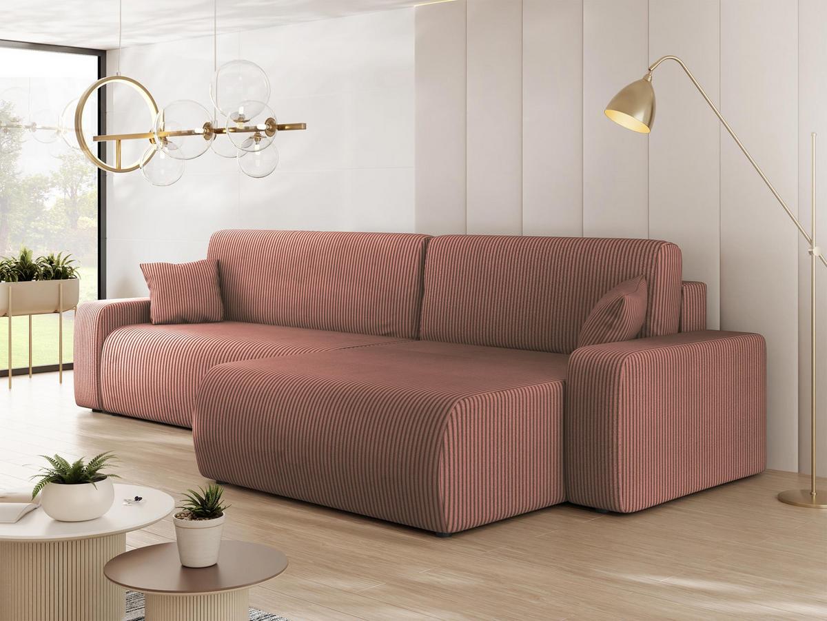 ECKSOFA Piano L Cord - Schwarz/Rosa, Holz/Kunststoff (274/145cm) - MIRJAN24