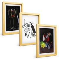 BILDER SET 3er Set - 20x30 cm Goldrahmen - Weingläser mit Trauben und Inschrift - Goldfarben, Kunststoff (20/30cm) - TULUP