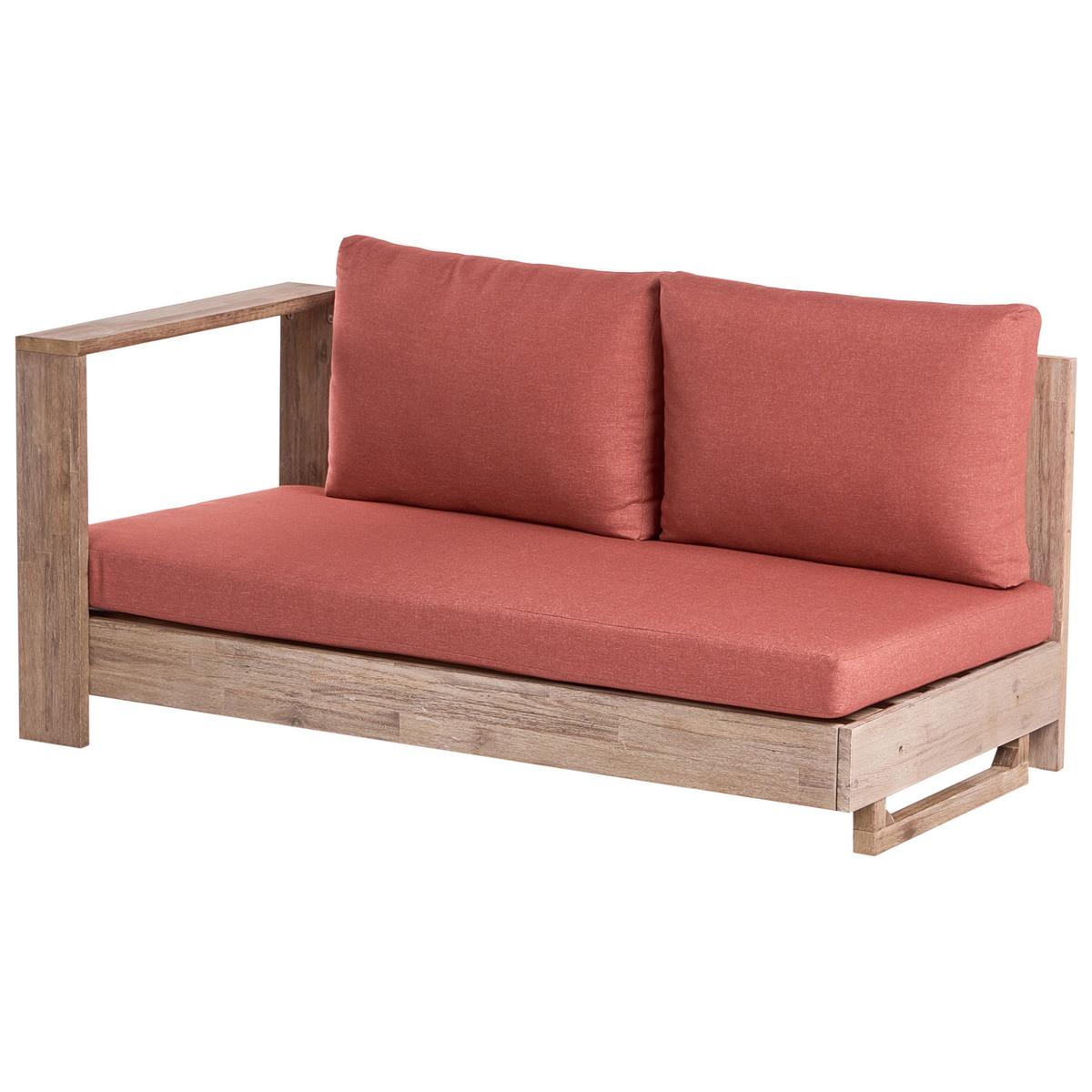 GARTENECKSOFA 5-Sitzer zertifiziertes Akazienholz rechtsseitig Rot Marettimo - Hellbraun/Rot, Holz (225/64/212cm) - Beliani