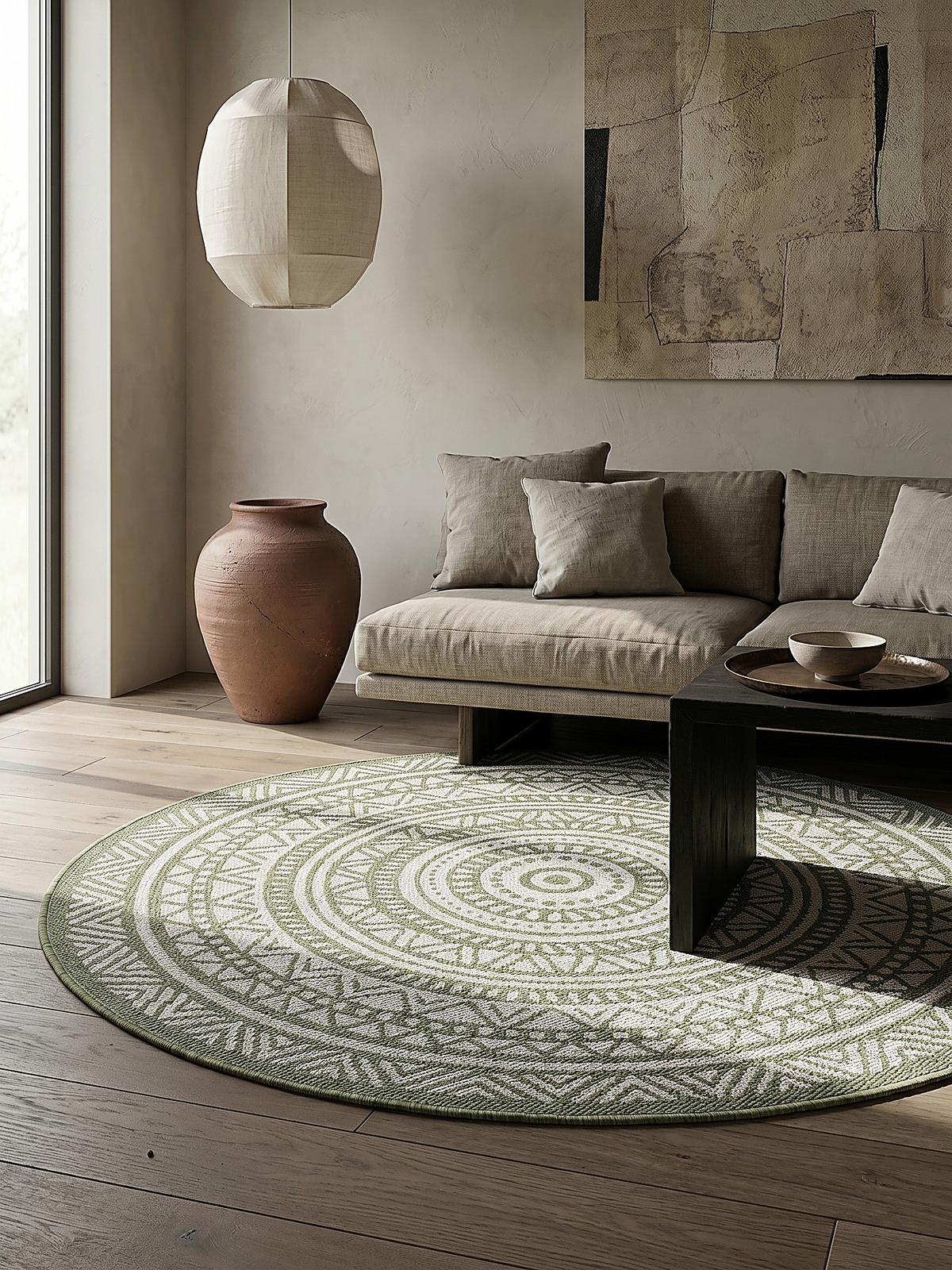 RUNDTEPPICH Orientalisch BORNO Polypropylen Grün 160 x 160 cm - Grün, Textil (160/160cm) - KADIMA DESIGN