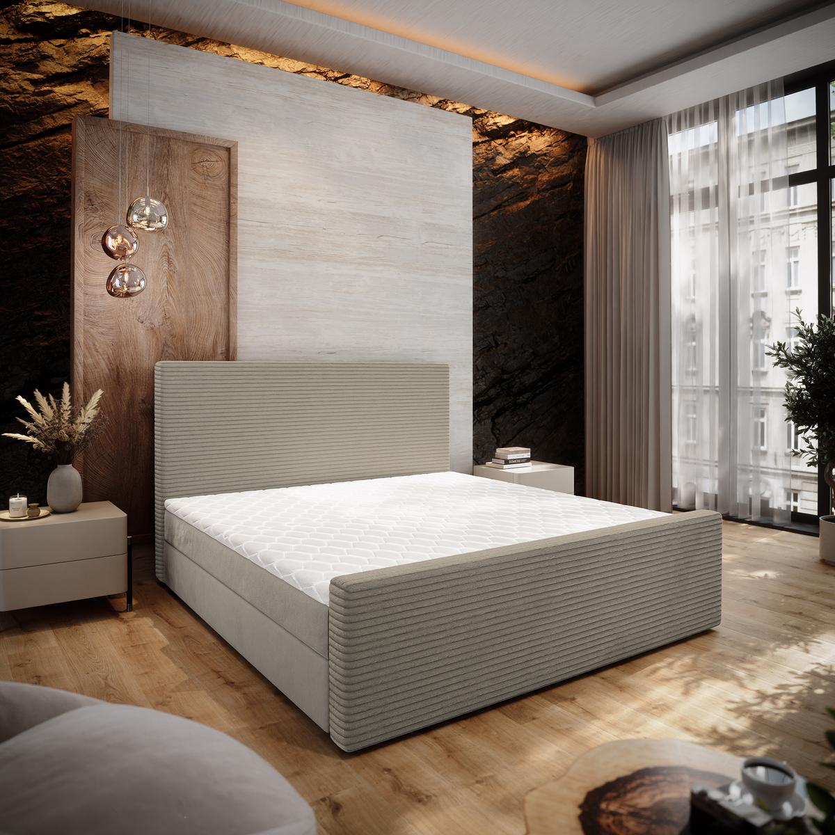 BOXBETT ALORIA 140x200 cm mit Matratze und Topper - Beige - Beige, Holz (140/200cm) - MASSENO