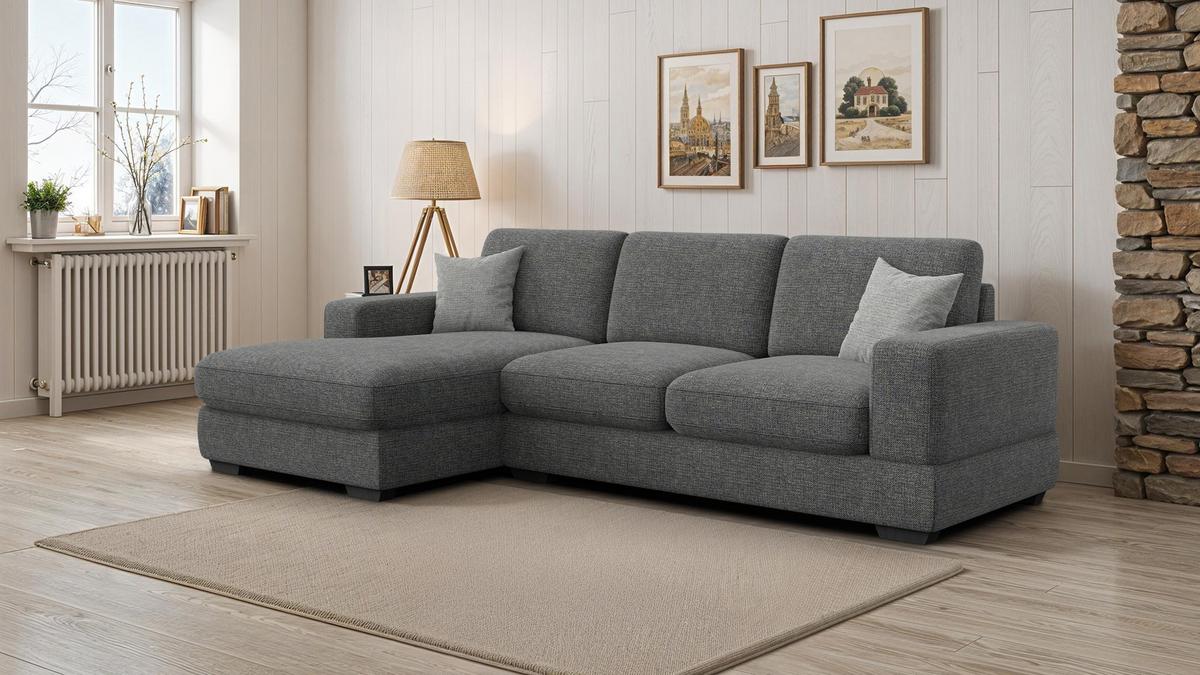 ECKSOFA OTTO 4-Sitzer, anthracit - Schwarz/Grau, Holz/Textil (279/159cm) - Wozimo