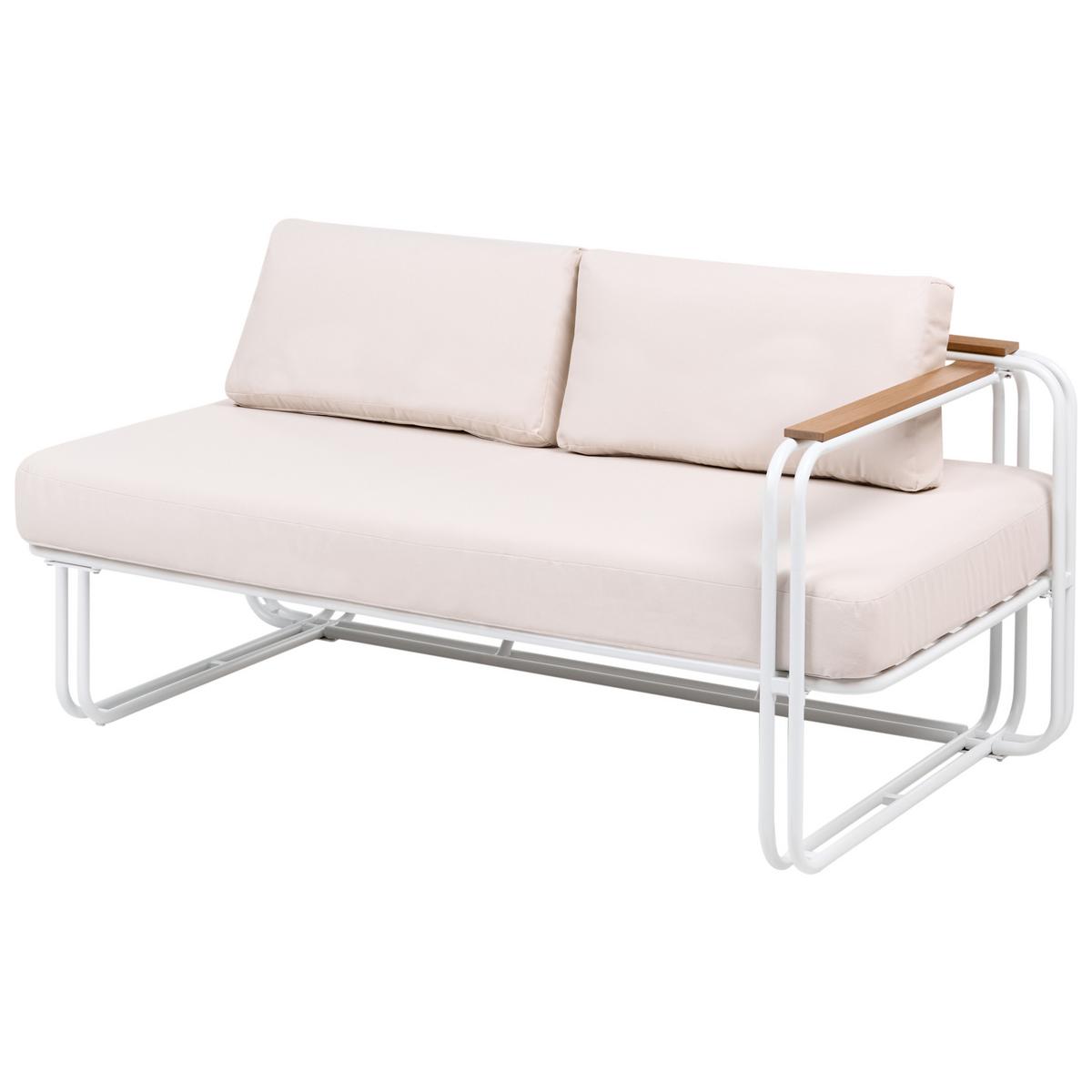 LOUNGE-SET mit Tisch und Ottomane 3-Sitzer Metall Weiß Camerota - Beige/Weiß, Metall - Beliani
