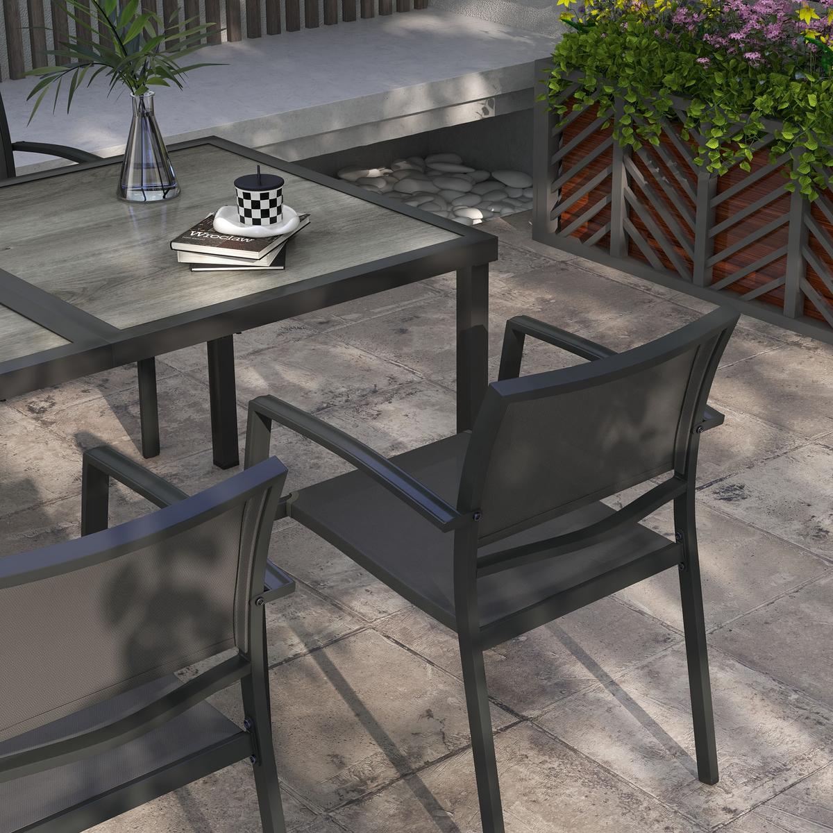 SITZGRUPPE Gartenmöbel-Set, 1 Esstisch, 4 stapelbaren Stühlen, Textil, Dunkelgrau - Grau, Textil/Metall - Outsunny