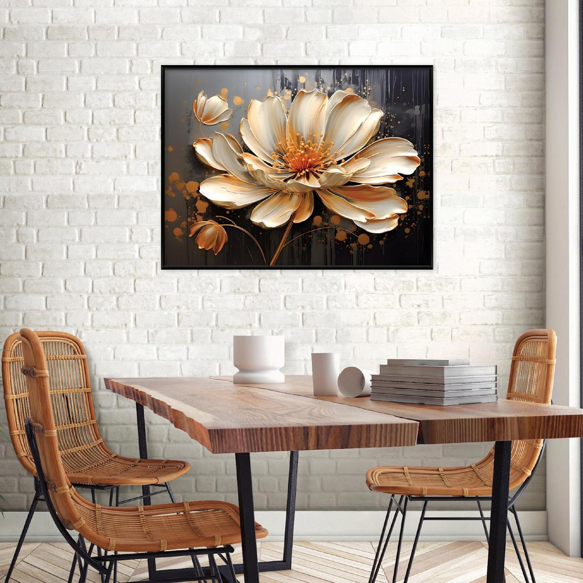 BILDER mit Rahmen Blumen Abstrakt Golden 100x70 cm - Multicolor, Holzwerkstoff (100/70cm) - Wallarena