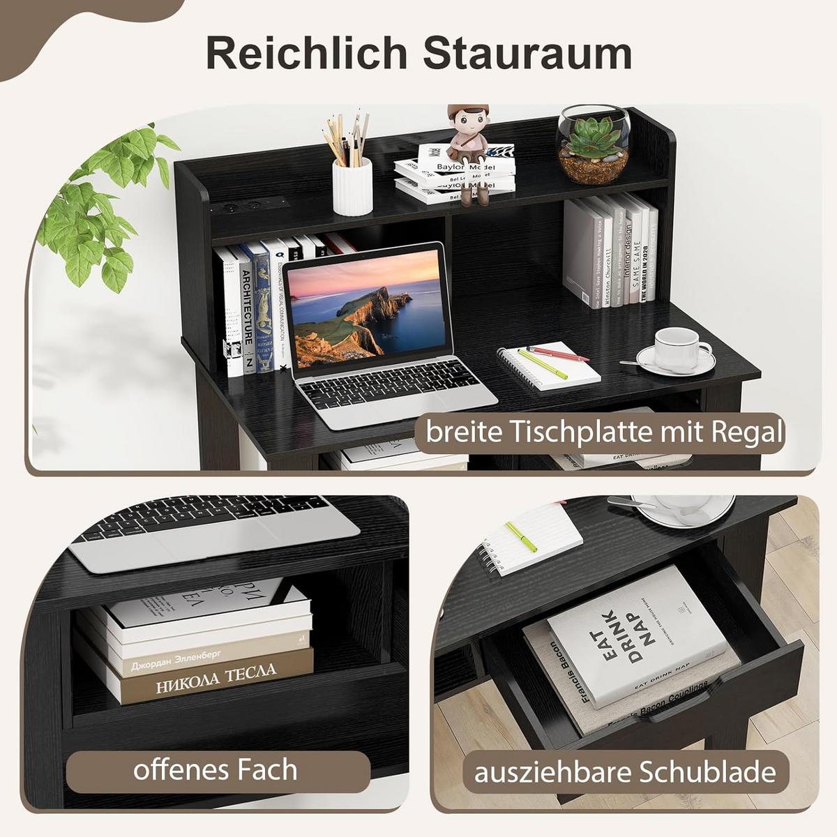 COMPUTERTISCH Schwarz - Schwarz, Holzwerkstoff (56/95/109.5cm) - COSTWAY