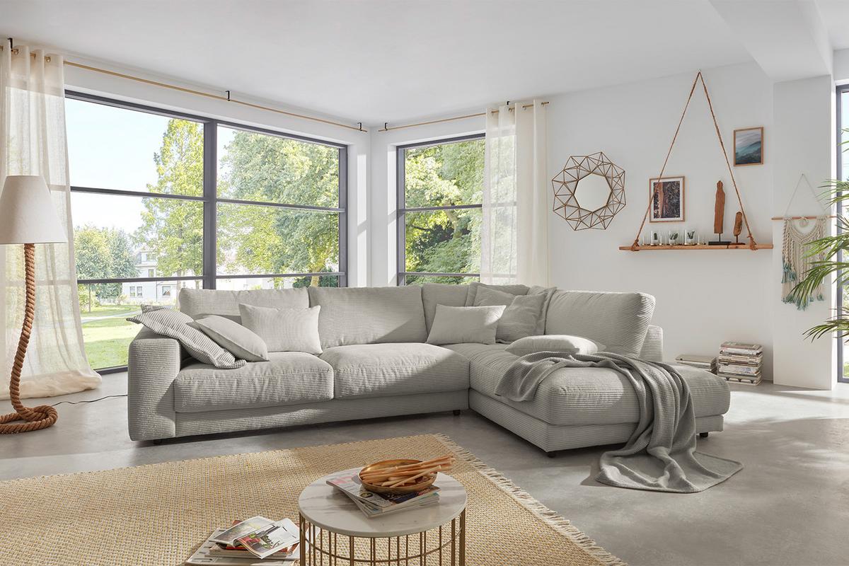 ECKSOFA MADELINE Granit Cord - Schwarz/Grau, Kunststoff/Textil (325/224cm) - KAWOLA