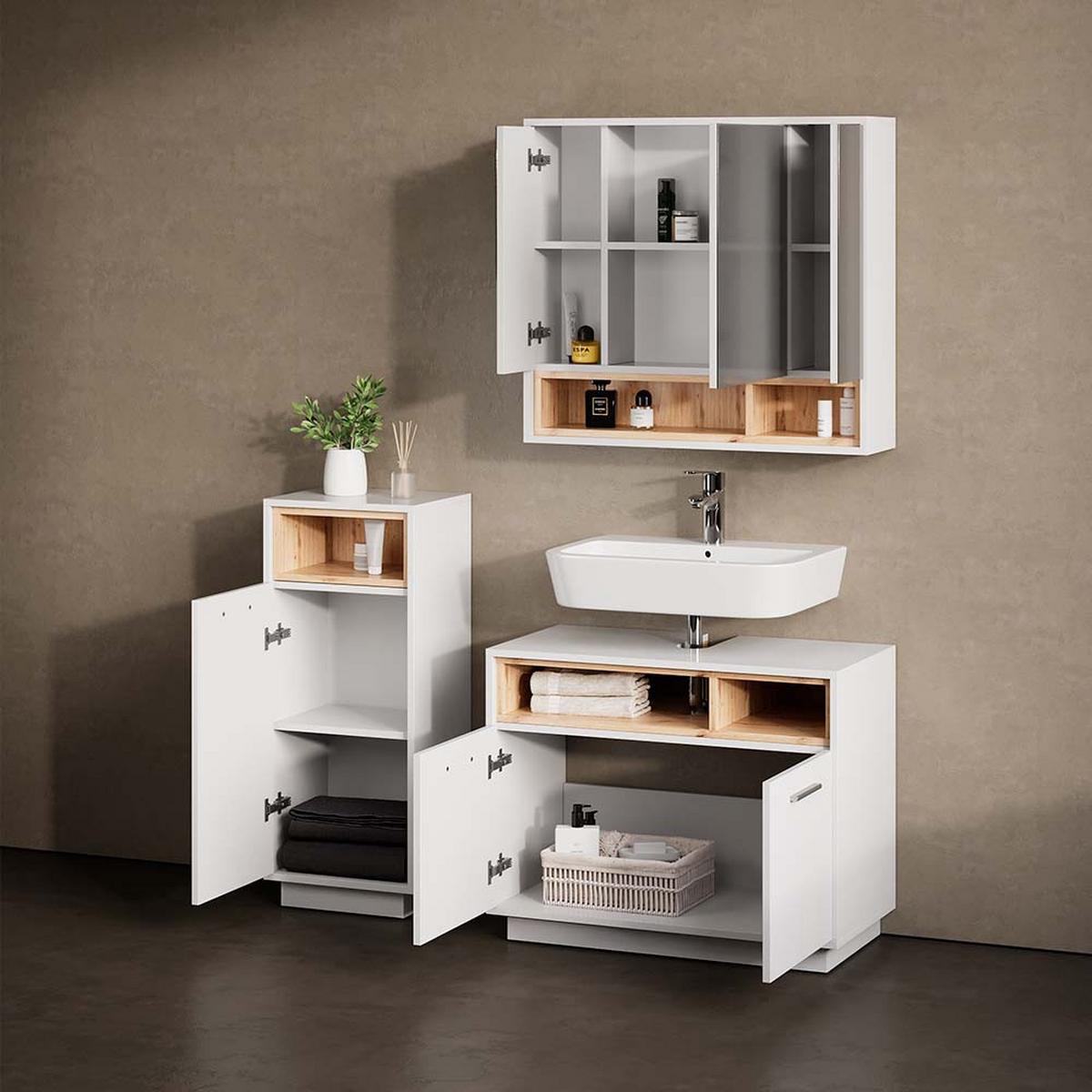 BADSPIEGELSCHRANK Temo Weiß 80 x 72 cm - Weiß, Holzwerkstoff (80/72/20cm) - Livinity®