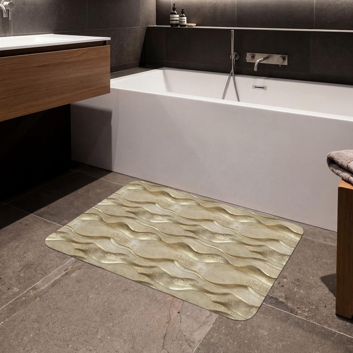 BADEMATTE Wellen - Muster - Gold 90x60 cm - Messingfarben, Textil (90/60cm) - OnlyWow