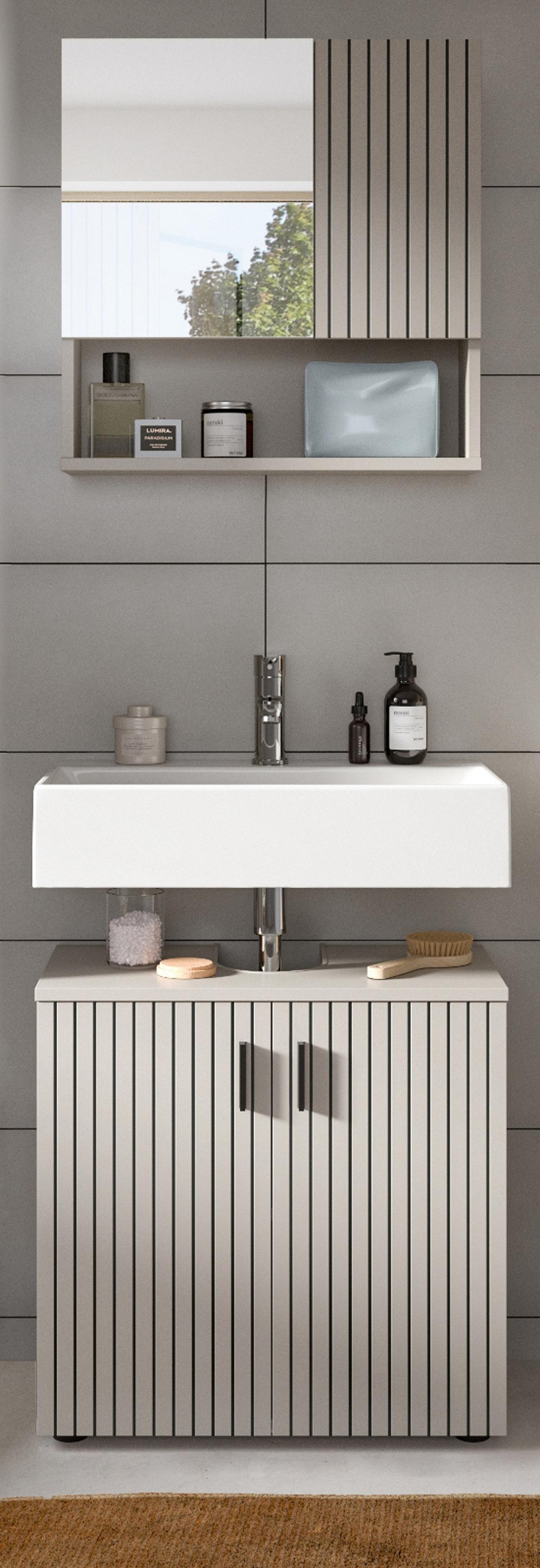 BADMÖBEL-SET Kaschmir 2-teilig 60 cm, Badkombination in modernem Design - Kaschmir/Schwarz, Glas/Holzwerkstoff (60/180/30cm) - Inn.Furn