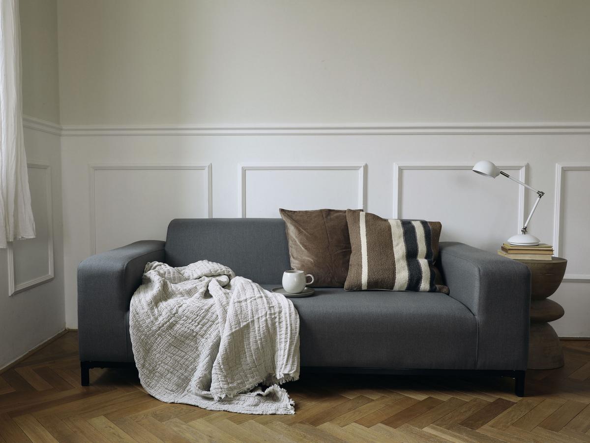 GARTENSOFA 3-Sitzer grau/schwarzes Gestell Rovigo - Schwarz/Grau, Textil (186/68/84cm) - Beliani