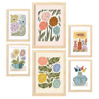 POSTER Set Mit 6 Drucken Blüten In Der Sammlung Ethnischer Style Drucke Dekorative Rahmen Für Zuhause Wandkunstdruck A3 & A4 Rahmen Aus Hellem Holz - Beige, Papier (29/3cm) - Nacnic